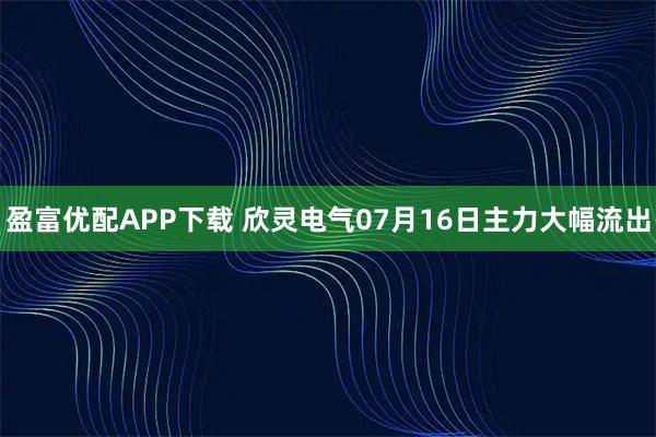 盈富优配APP下载 欣灵电气07月16日主力大幅流出